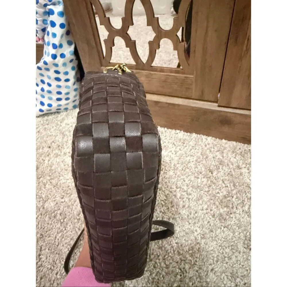Clare V. Midi Sac in Mahogany Nappa & Suede Woven Checker